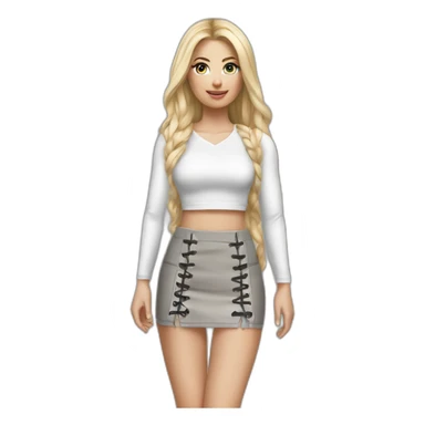hyperrealistic caucasian female, long straight blonde hair, white lace up crop top and grey tight mini skirt sticker