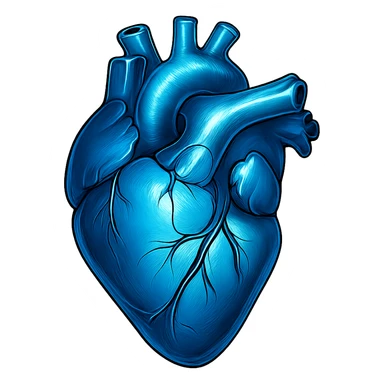 heart with a metallic blue finish, digital illustration style, no background sticker