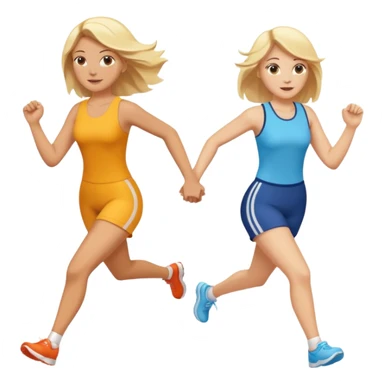 2 white women running holding hands one blonde one brunette sticker