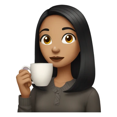 Girl with black hair sipping tea sticker