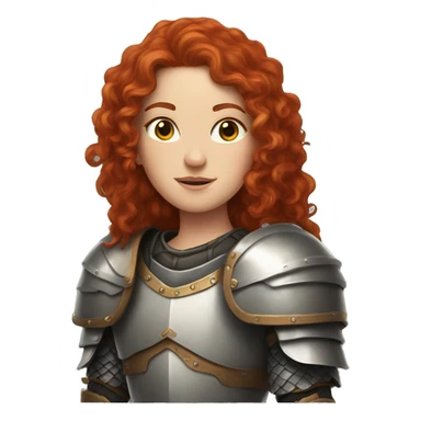 a white girl with long red curly hair and freckles, wearing armor sticker
