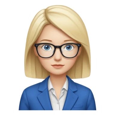 a woman, blonde highlights in hair, glasses and blue eyes. teacher sticker