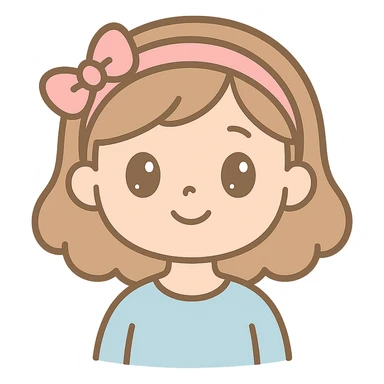 cute girl with pink headband, innocent features, happy facial expression, cute cartoon style sticker
