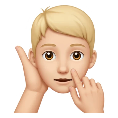 Hand tugging on ear sticker