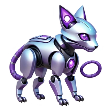  exotic iridescent silver and purple cyber-Protogen-Fakémon-Pokémon-Vernid-robot-feline-creature sticker