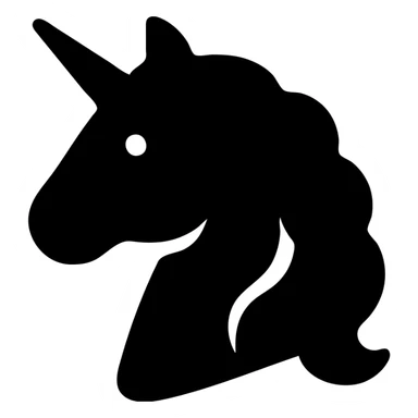 A unicorn in a black filled icon style, with a mane. sticker