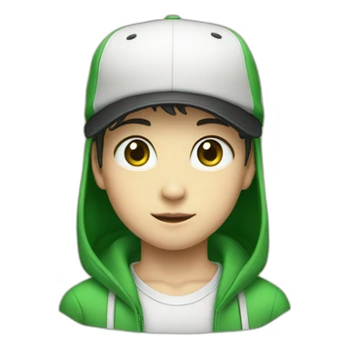 japanese boy, green eyes, cap sticker