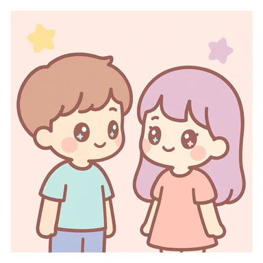 a boy looking at a girl, kawaii style sticker
