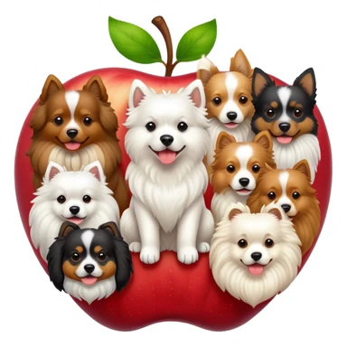 Multiple dogs piling on top of an Apple logo sticker