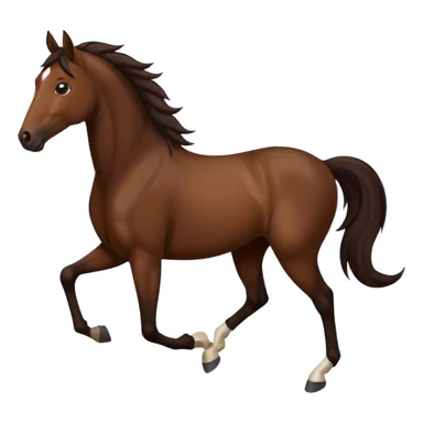 Make a brown horse emoji that has a white spot on head and deep dark brown legs up to knees, also make the tail and mane  a very very dark brown, also make the horse trotting sticker
