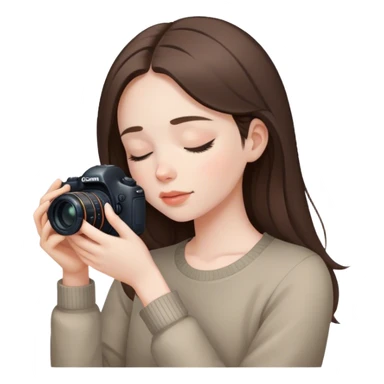 beautiful pale brunette girl taking photos with canon camera eyes closed  sticker