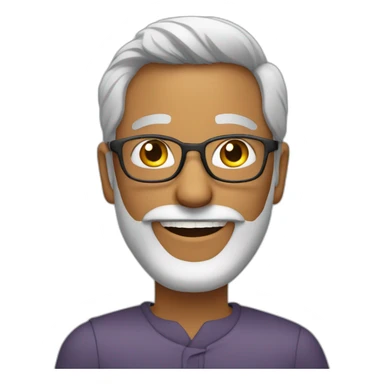 A smiling Indian man with grey hair, beard, glasses, and a gold tooth sticker