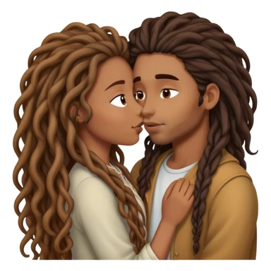 Long curly hair brown girl, long dread brown boy, couple kissing sticker