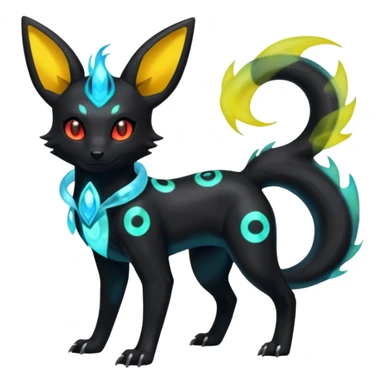 Shiny Fiery Ethereal Eldritch Cool Edgy Badass Punky Aural Iridescent Fluorescent Bioluminescent Umbreon-Amaura-Salandit-Litten-Flareon-Fakémon-fusion (full body)  sticker