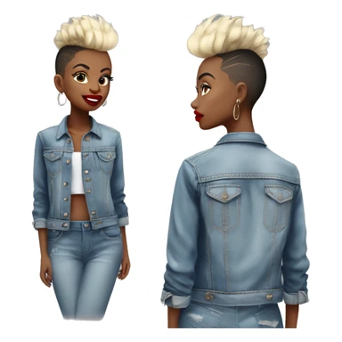 Monochrome girl Mohawk denim jacket hoop earrings red lipstick  sticker