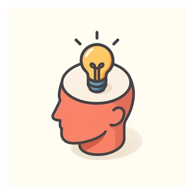 light bulb inside a head, symbol of insight and mindfulness, 2D isometric style, simple shape, clear shadows and highlights sticker