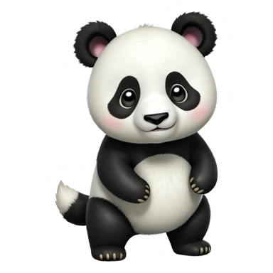 cinematic-[panda bear]-realistic-full-body-standing on all fours-emoji,-tail-tucked-close,-head-tilted-dramatically,-thick-[black and white]-fur,-simplified-yet-realistic-focused-features,-highly-detailed,-glowing-with-an-almost-sarcastic-glow sticker