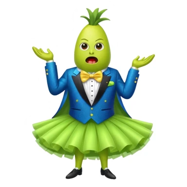 Angry blue banana fruit wearing a sparkly lime green tuxedo and tutu sticker