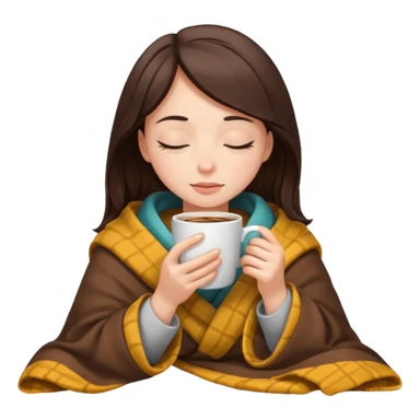 brunette girl inside a blanket sipping coffee, eyes closed sticker