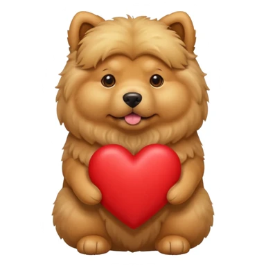 A dog holding a large heart (modeled after a Golden Chow) sticker
