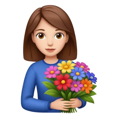 brown hair woman with big bouquet of flowers sticker