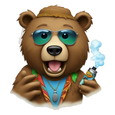 a hippy snazzy cut bear vaping and vape coming out from both its ears. sticker