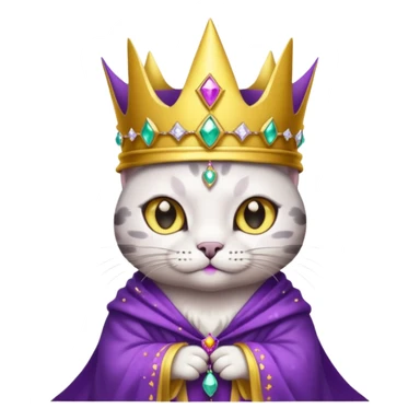 A wizard king cat that is mostly white with black spots and yellow eyes sticker