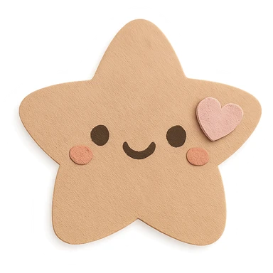 Cute pastel brown star with a tiny pastel heart, no limbs, full body, transparent background, kawaii paper craft style. sticker