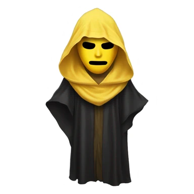 robed man with yellow drama mask sticker