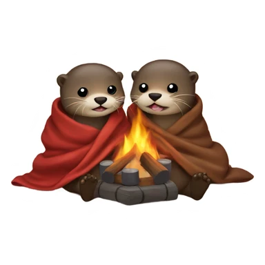Two otters under a blanket sitting by a fire with some wine sticker