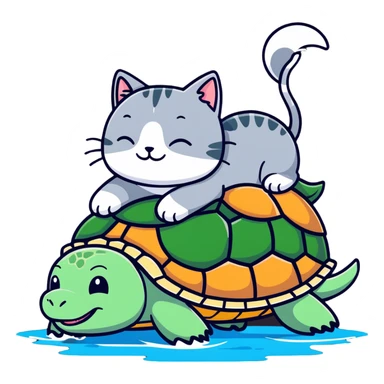 Lazy cat riding a turtle  sticker