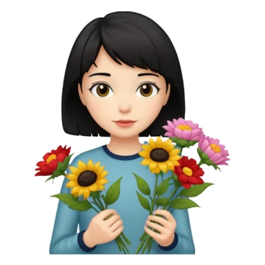 a pretty bratz fair girl with short black shaggy hair with a tall boy and flowers sticker