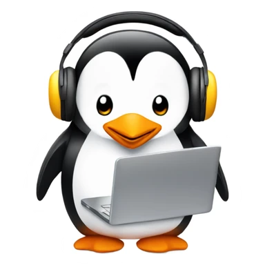 penguin with laptop & headphone sticker