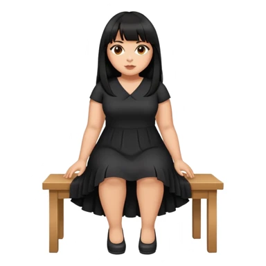 Latina girl with bangs black long hair plus size with black dress and crossed legs sticker