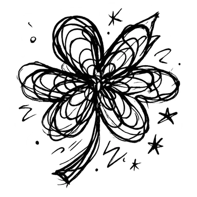 black 5 leaf clover chaotic doodle icon sticker