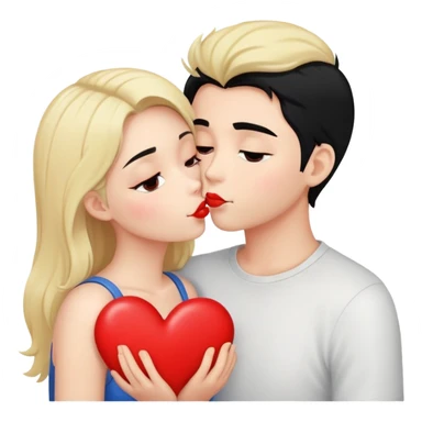 Couple of blonde girl and boy with black hair and fair skin is kissing with a lot of hearts around them sticker