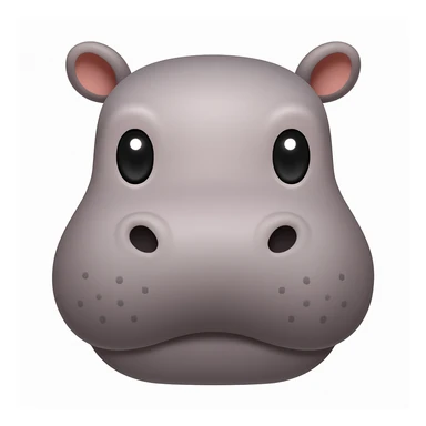 Make a hippo face emoji exactly like the reference image, in iOS emoji style. Same shape, color, and expression, smooth and shiny. Add a subtle highlight. sticker