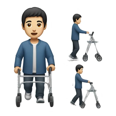 Asian man with black hair  using a walker  sticker