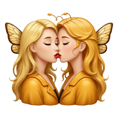 bust two women kissing honey gloss lips, wet hair, moth wings behind sticker