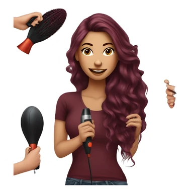 Beautiful tattooed  burgundy long haired woman blow drying her hair sticker