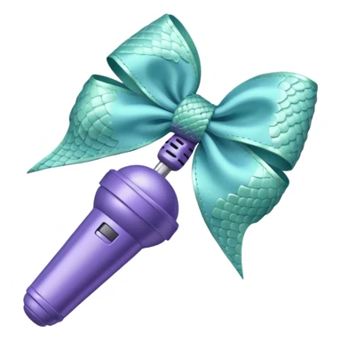 A pastel blue bow with a pastel a pastel green snake at the top of one side and a pastel purple microphone on the bottom of the other side of the bow sticker