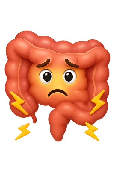 emoji stile iphone di un intestino con mal di pancia, espressione preoccupata sticker