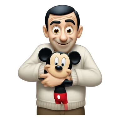 mr bean hugging with mickey mouse sticker