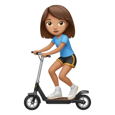 Tan girl with brown hair, riding razor scooter in black shorts sticker