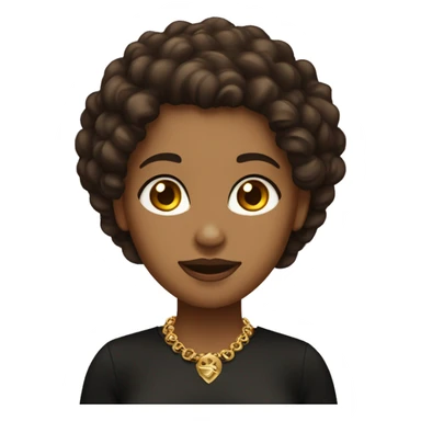 Female with curly chocolate hair, mahogany eyes and olive skin. She’s wear a black shirt with jewelry gold. sticker