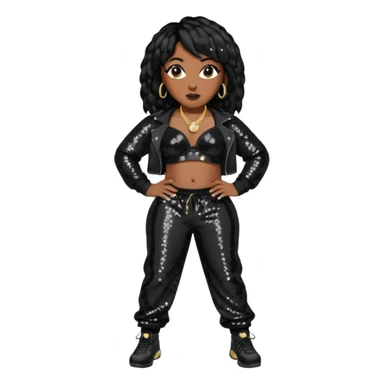 Missy Elliott with black hair, black sequin bra, black sequin baggy pants sticker