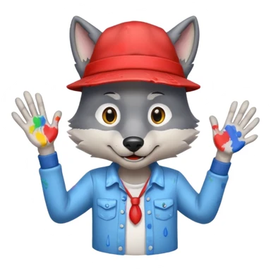 Wolf cartoon shaking hand wering hat and paint shirt  sticker