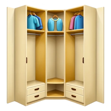 Glossy cream PVC corner closet with L-shaped design, fitted into sticker