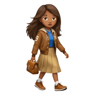 black color long hair girl with brown varsity jacket and long skirt walking  sticker