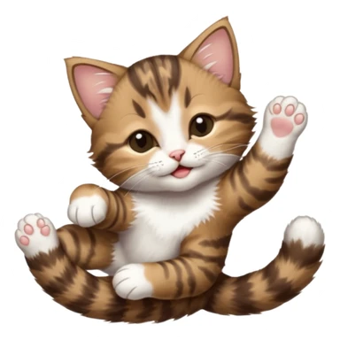 dark brown tabby and white kitten in funny positions stretched our upside down with eyes closed sticker